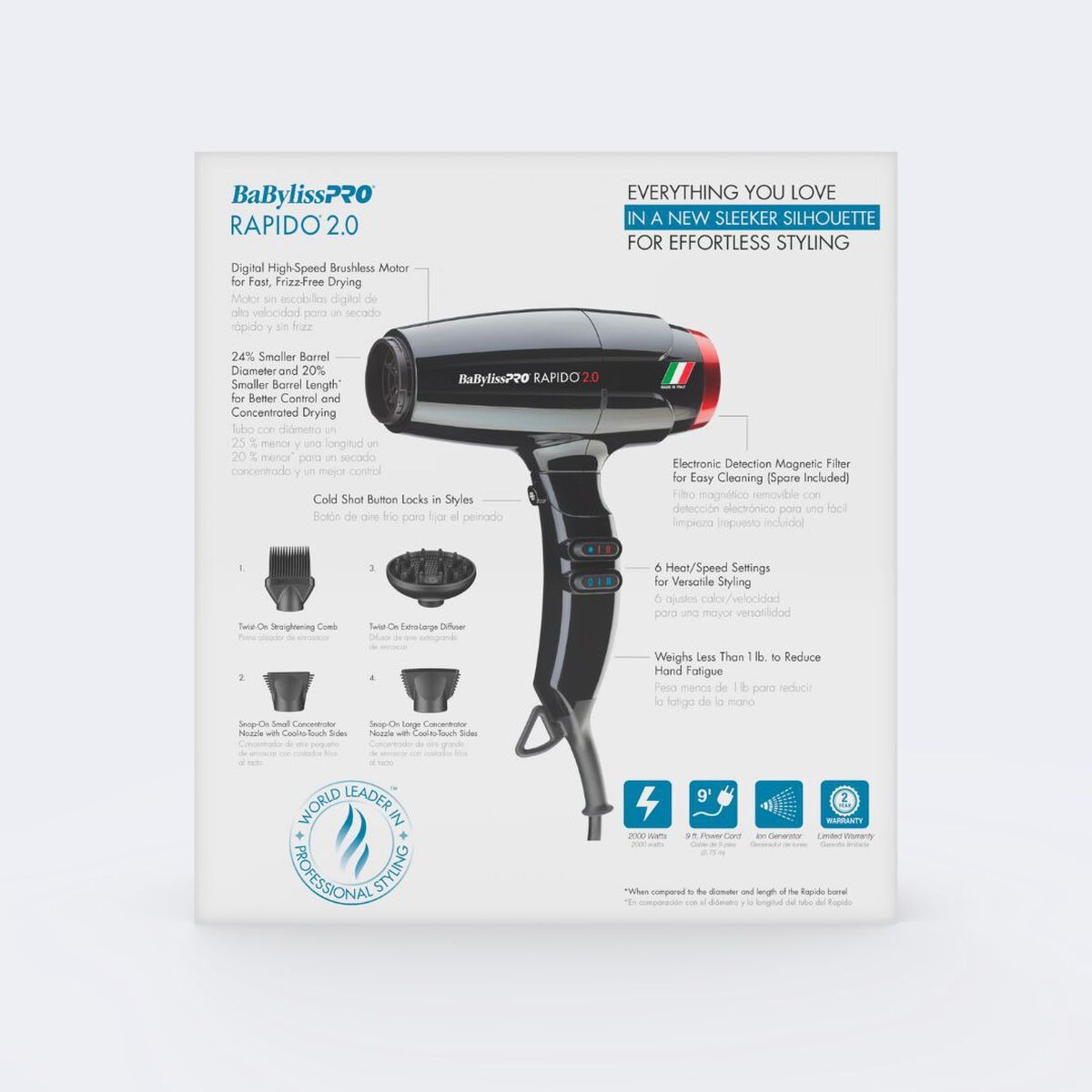 BaBylissPRO Rapido 2.0 Italian-Designed High-Speed Professional Hair Dryer