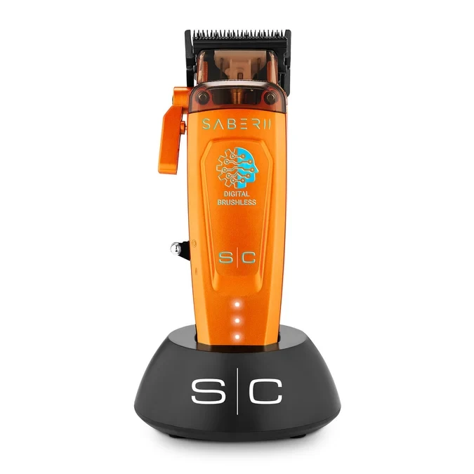 StyleCraft Saber 2 Professional Cordless Clipper & Digital Brushless Trimmer Bundle – Orange SC617O/SC421O