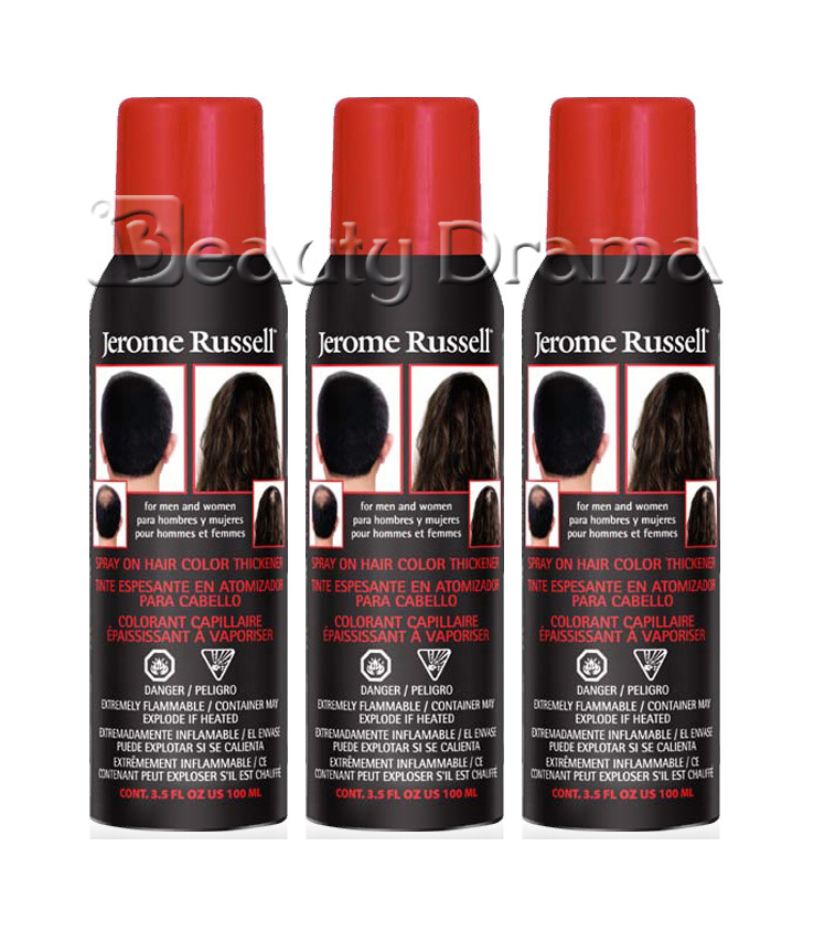 Jerome Russell Spray on Hair Color Thickener JET BLACK 3 pcs Deal