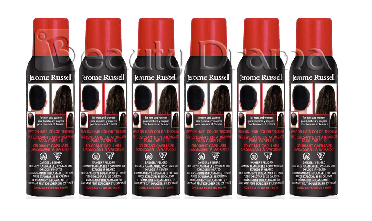 Jerome Russell Spray on Hair Color Thickener JET BLACK 6 pcs Deal