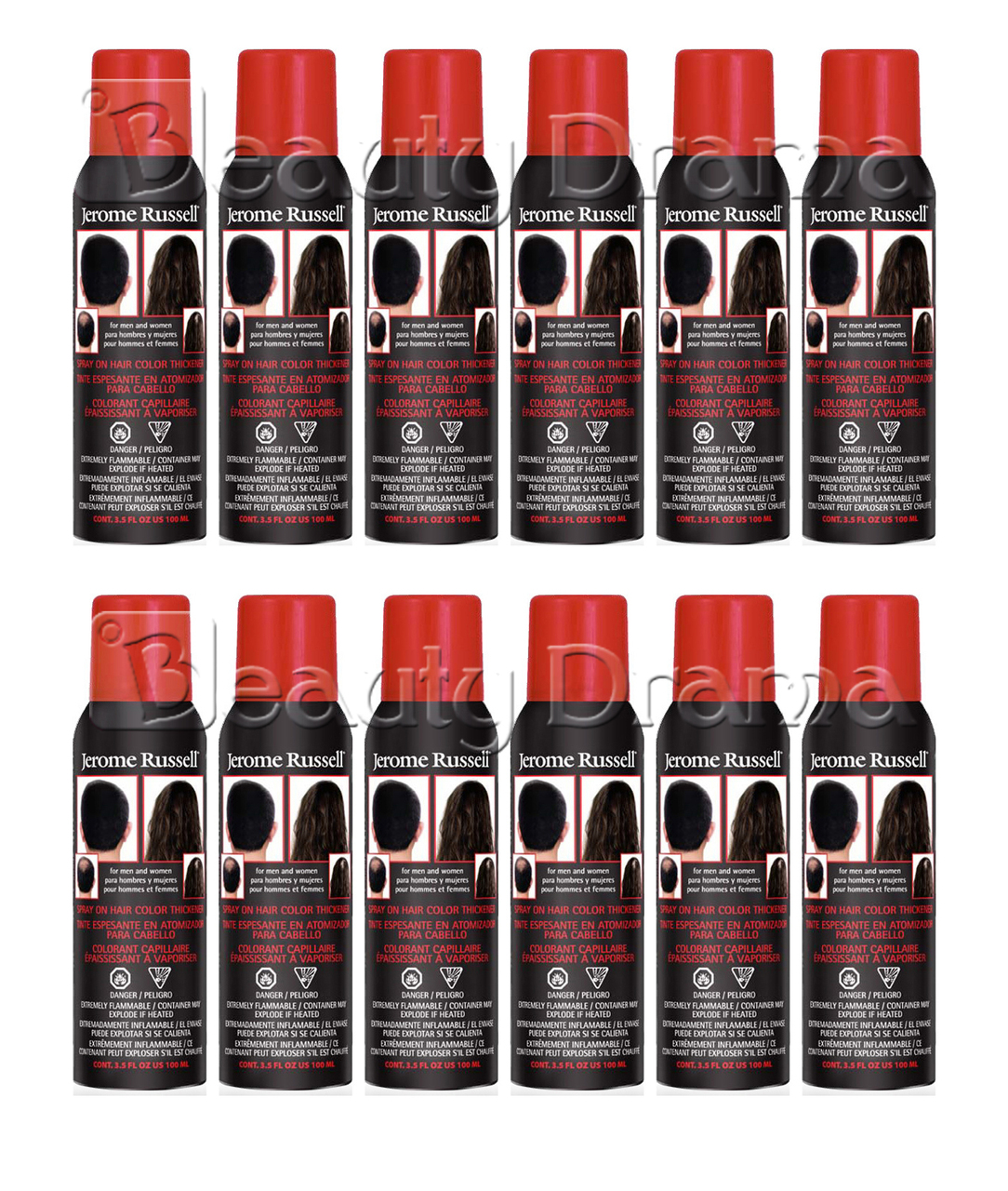 Jerome Russell Spray on Hair Color Thickener JET BLACK 12 pcs Deal