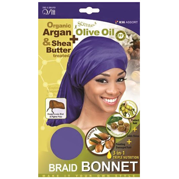 M&M HeadGear Qfitt Argan, Olive Oil, Shea Butter Treated Braid Bonnet