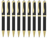 Conrad Piano Gloss Black and Gold Retractable Ball Pen Black Ink 10 Pack