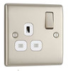 BG Single Switched 13A Power Socket Metal Pearl Nickel Finish