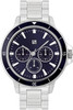 Mens Stylish Battery Operated Analogue Watch with Link Strap and Blue Face