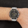 Mens Stylish Battery Operated Analogue Watch with Link Strap and Yellow Detail