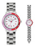 Tikkers Girls Wristwatch with Chrome Bracelet Strap and Pink and Red Bezel