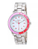 Tikkers Girls Wristwatch with Chrome Bracelet Strap and Pink and Red Bezel