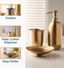 3 Piece Brass Style Bathroom Accessory Set, Soap Dispenser, Dish and Tumbler