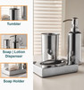 3 Piece Chrome Style Bathroom Accessory Set, Soap Dispenser, Dish and Tumbler