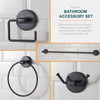 Bathroom Accessory Set Grey with Towel Rail, Ring, Hook and Toilet Roll Holder