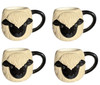 Set of 4 Large 3D Sheep Ceramic Coffee Mugs Black and White