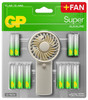 GP Battery Pack 12 X AA and 12 AAA Batteries with Handheld Fan