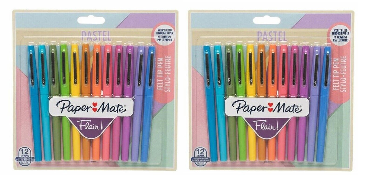 PaperMate Flair Felt Tip Pens 0.7mm Tip Pastel 24 Pack - Big White