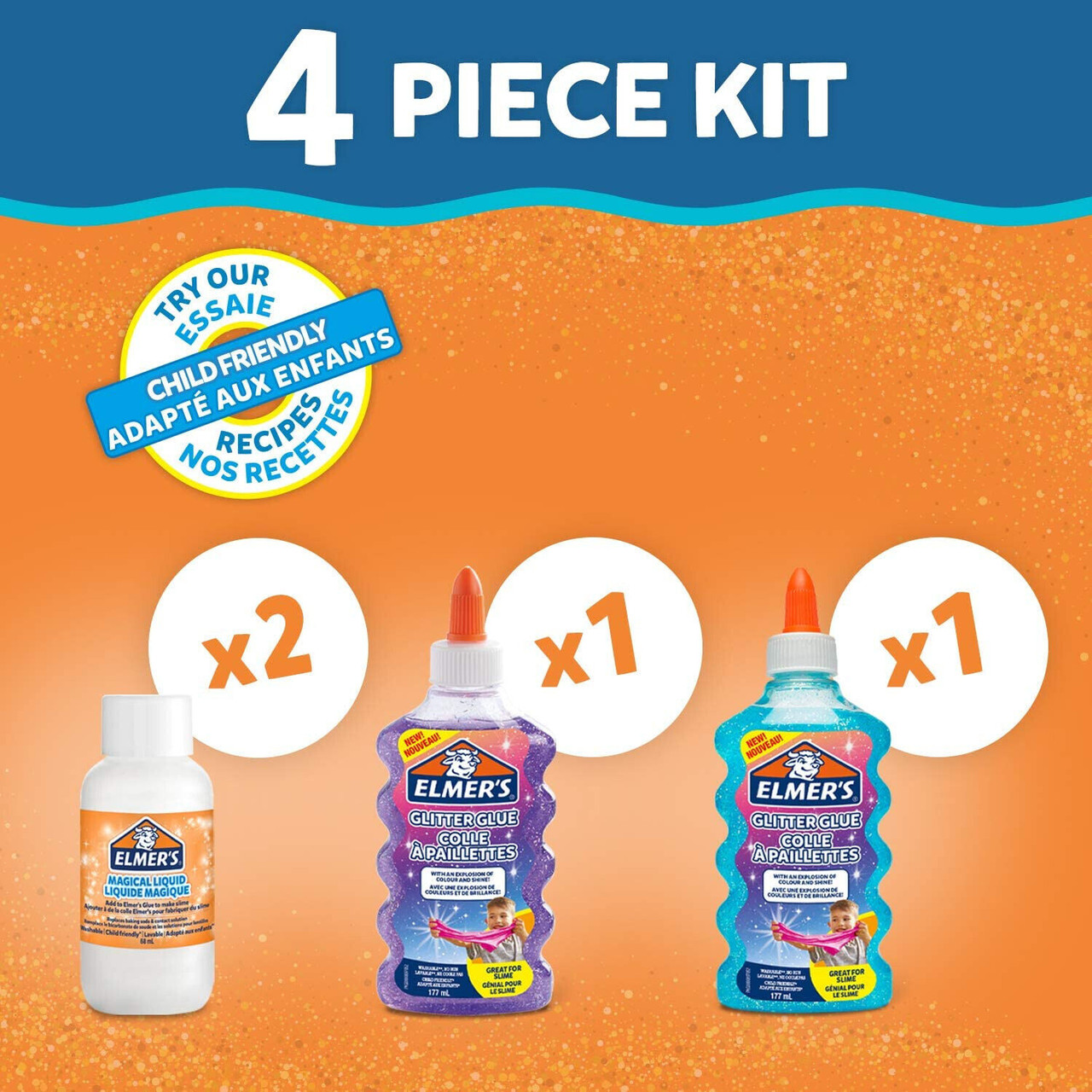 Elmer's Glue Slime Starter Kit with Clear PVA glue, Glitter Glue