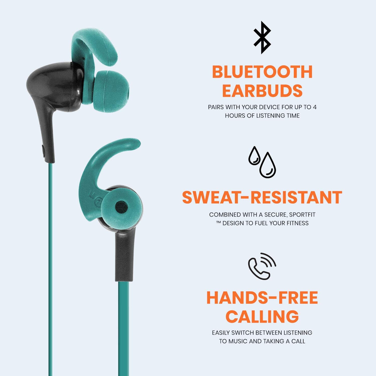 Retrak Wireless Bluetooth Sport In Ear Headphones Teal Green Big