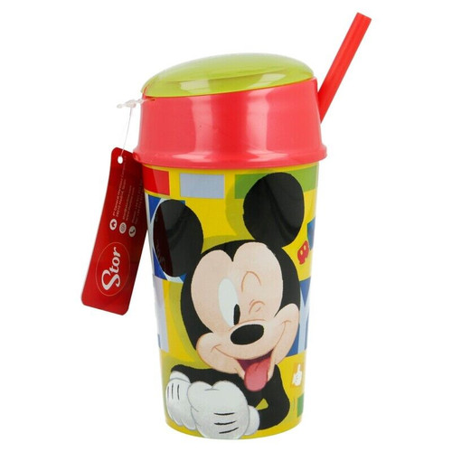 Mickey Mouse Lidded Cup with Permanent Straw and Snack Compartment