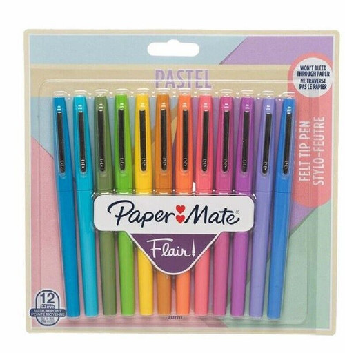 PaperMate Flair Felt Tip Pens 0.7mm Tip Pastel 12 Pack