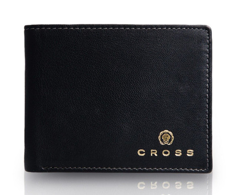 10 X Cross Hunts Black Genuine Leather Bifold Coin Wallet with Credit Card Slots