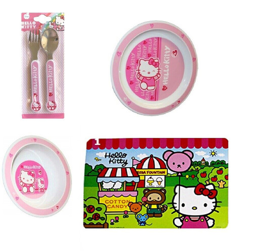 Hello Kitty Plate, Bowl, Metal Cutlery Set and Place Mat