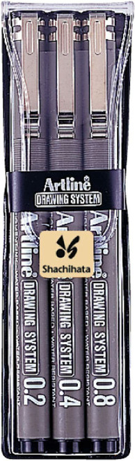 Artline 0.2mm/ 0.4mm/ 0.8mm Drawing System - Black (Wallet of 3)