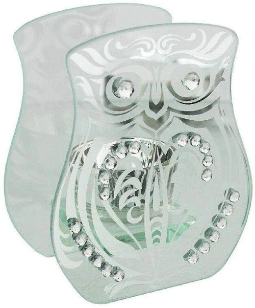 Owl Design Glass and Crystal Tealight Holder