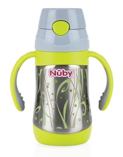 Nuby ID10279 Insulated Stainless Steel Thermo Straw Cup Green 280ml