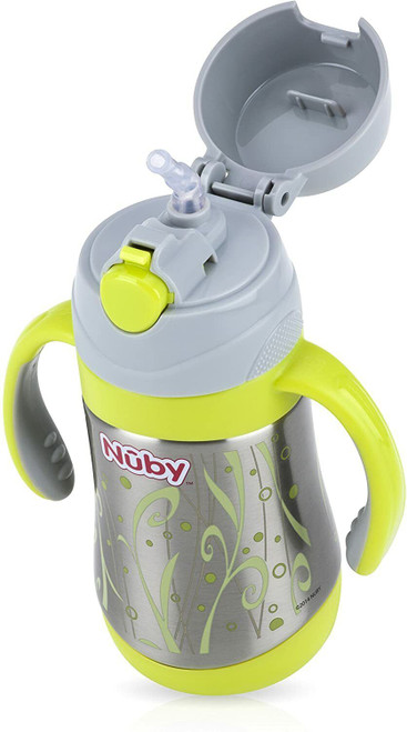Nuby ID10279 Insulated Stainless Steel Thermo Straw Cup Green 280ml