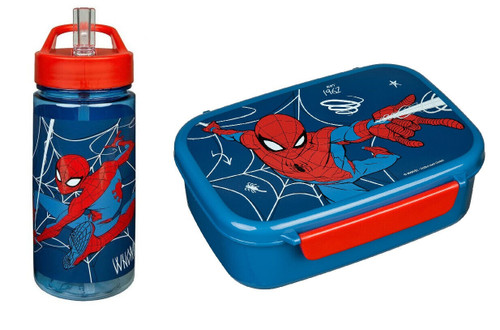 Spiderman Sandwich Box and Drinks Bottle with Flip Up Dispenser Blue