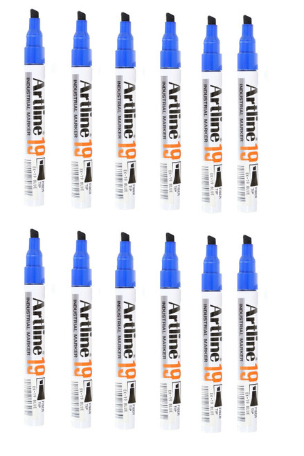 Artline EK-19 2.0mm -5.0mm Chisel Style Acrylic Fibre Nib Marker Blue 12 Pack