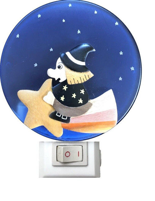 Plug In Night Light with Witch on Shooting Star Low Wattage Blue Light