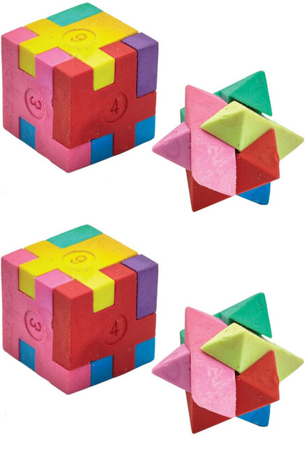 Box of 64 Mini Puzzle Colourful Cube and Star Erasers
