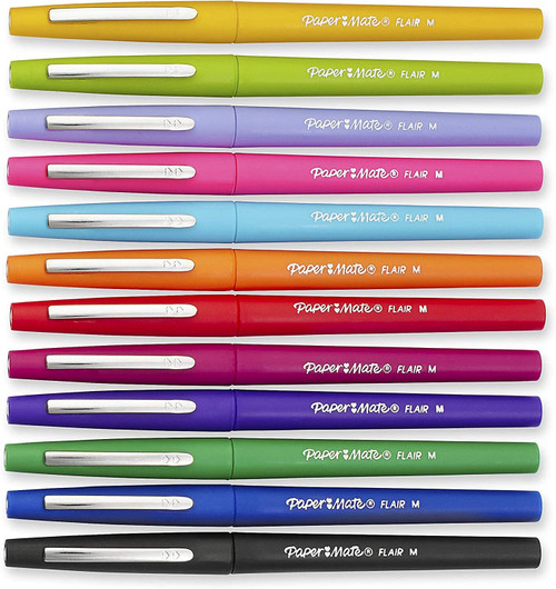 PaperMate Flair Felt Tip Pens 0.7mm tip Pastel 12 Pack