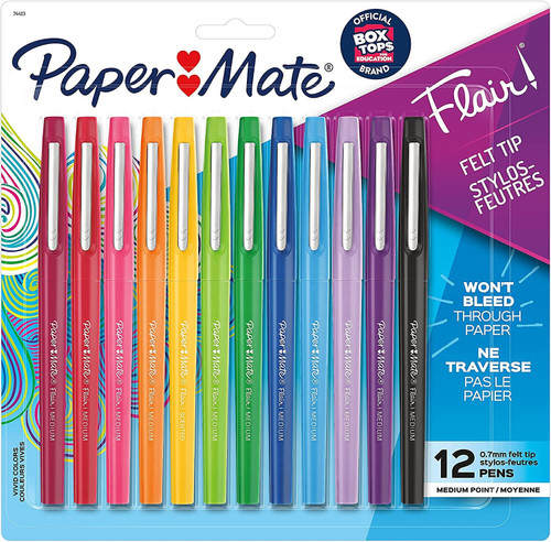 PaperMate Flair Felt Tip Pens 0.7mm Tip Vivid Colours 12 Pack