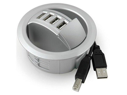 USB Hub Front Access In Desk 4 Port Silver
