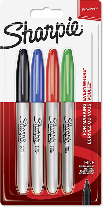 Sharpie Permanent Markers Fine Point Assorted Standard Colours 4 Pack