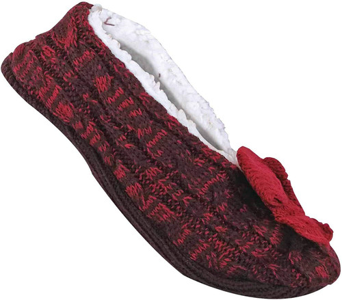 Ladies Fleece Lined Knitted Slippers Wine Red Size 6 - 8UK (39-42EU, 8-11U.S)