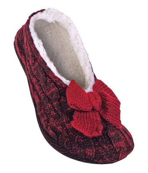 Ladies Fleece Lined Knitted Slippers Wine Red Size 6 - 8UK (39-42EU, 8-11U.S)