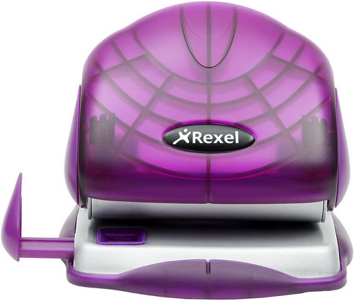 Rexel S215P 2 Hole Punch 15 Sheet Capacity Paper Size Guide Bar, Plastic, Purple