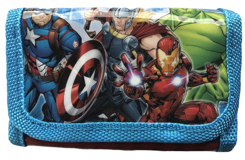 Avengers Tri Fold Wallet with Shiny Front Panel Turquoise Blue