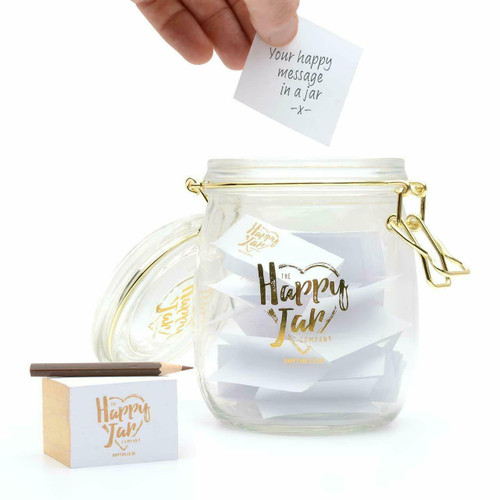 Happy Jar with Notelets and Pencil for your Happy Thoughts and Moments