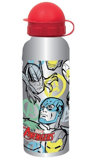 Avengers Aluminium Drinks Bottle 500ml Silver Red Cap