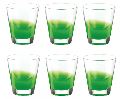 Guzzini Set of 6 Mirage Two Tone Water Glasses Transparent Green