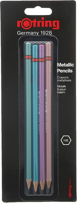 Rotring Woodcase HB Graphite Pencil Metallic Set of 4 Pencils Style 2