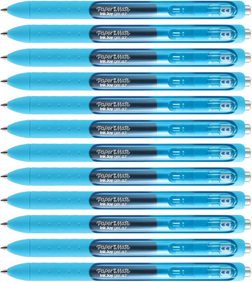 Papermate Inkjoy Gel Retractable 0.7mm Gel Ink Pen Bright Blue 12 Pack