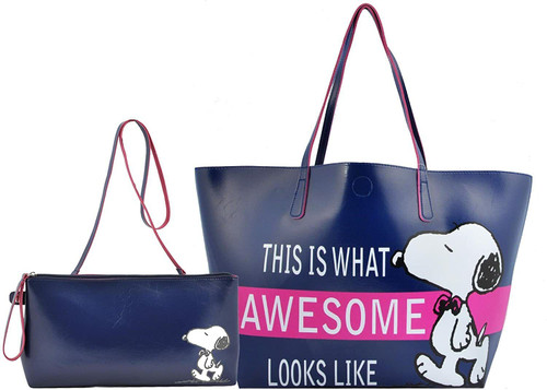 Peanuts Snoopy Rectangle Large Tote Bag and Small Shoulder Bag Blue