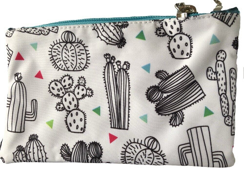 Moos Make Up and Accessory Bag with Metallic Blue and Cactus Design