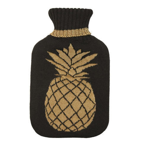 Pineapple Black and Gold Knitted Hot Water Bottle