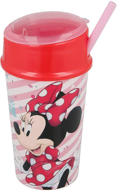 Minnie Mouse Lidded Cup with Permanent Straw and Snack Compartment