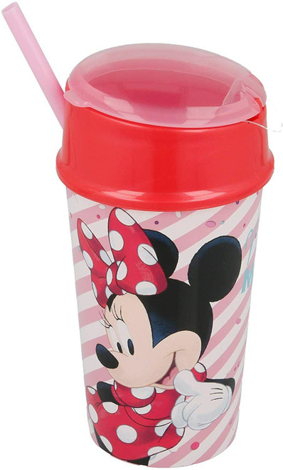 Minnie Mouse Lidded Cup with Permanent Straw and Snack Compartment